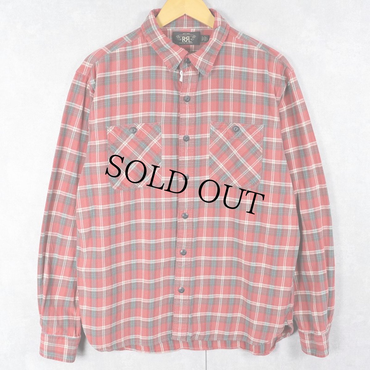 画像1: Ralph Lauren RRL チェック柄 マチ付きコットンシャツ L (1)