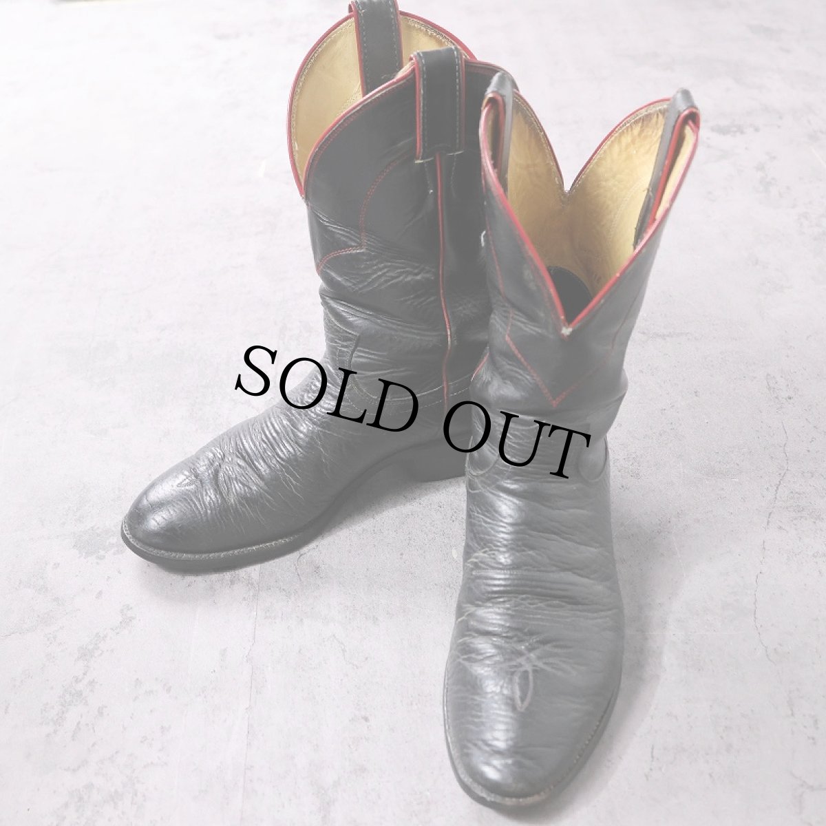 画像1: VINTAGE Justin USA製 レザーウエスタンブーツ BLACK 26.5cm (1)