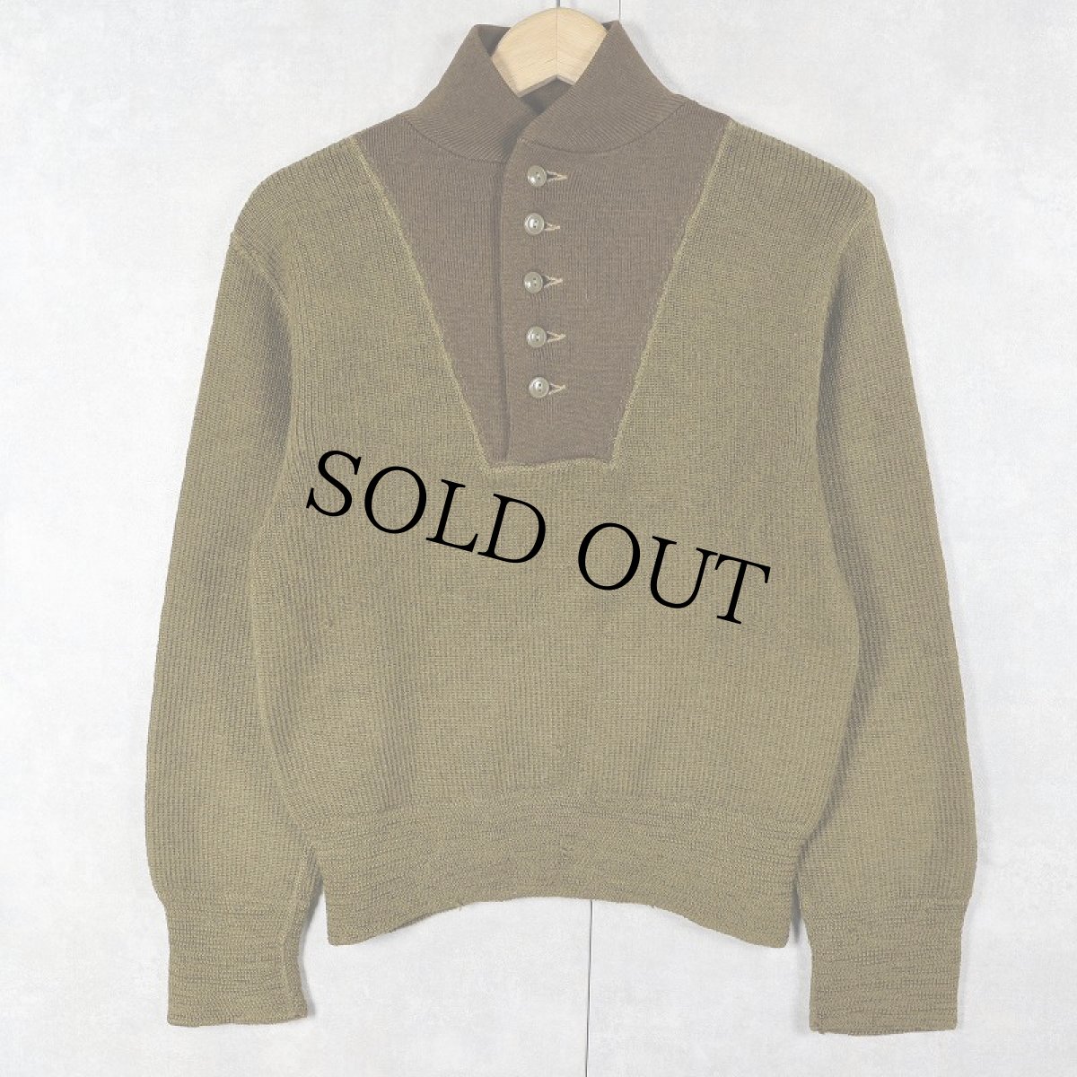 画像1: 40's U.S.ARMY 5ボタン ウールニット ジープセーター SMALL (1)