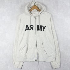 画像1: 90's U.S.ARMY ロゴプリント スウェットジップパーカー XL (1)