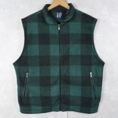 画像1: 90's GAP バッファローチェック柄 フリースベスト S (1)