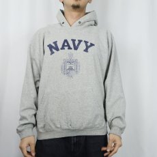 画像2: 90's USA製 "NAVY" プリントスウェットフーディー M (2)