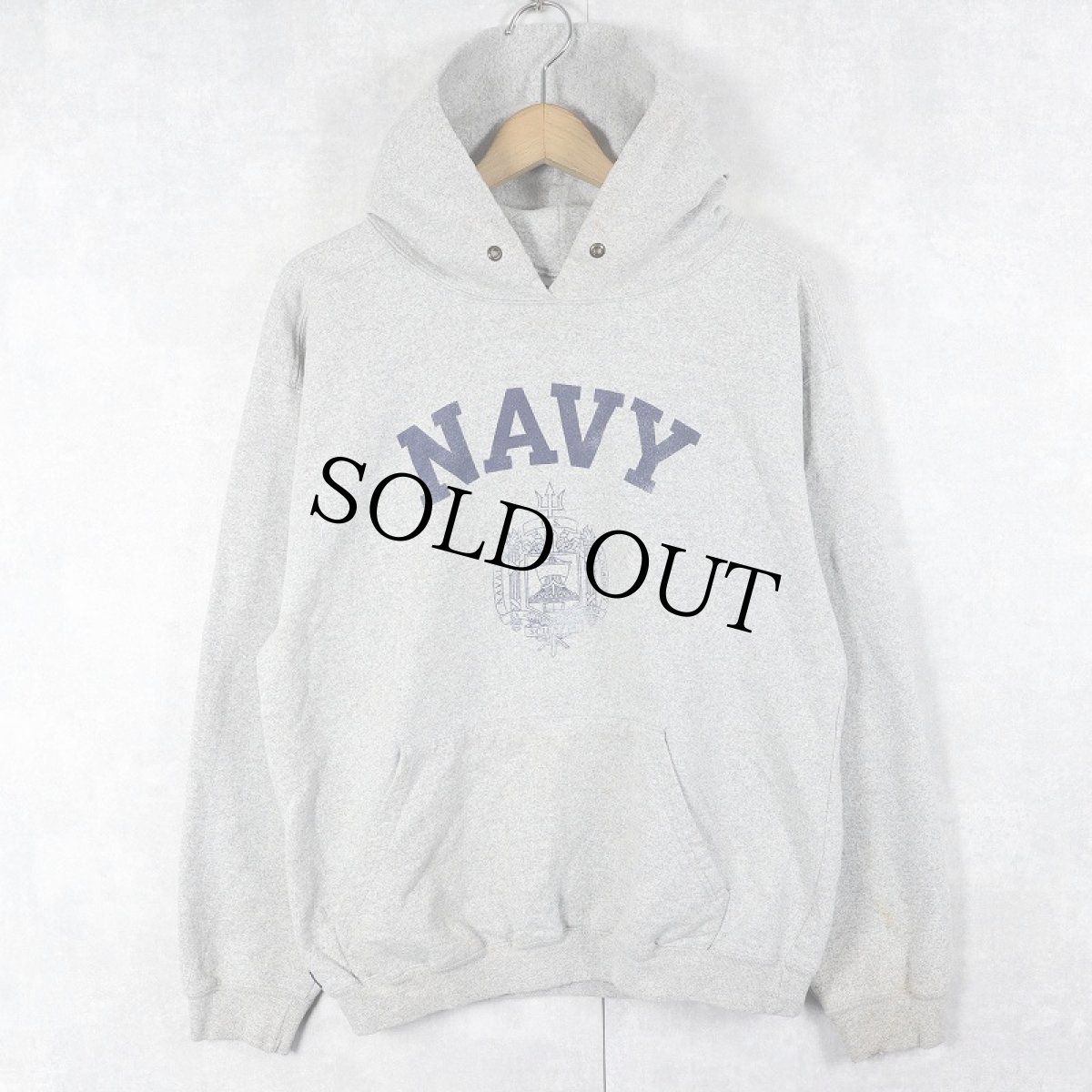 画像1: 90's USA製 "NAVY" プリントスウェットフーディー M (1)