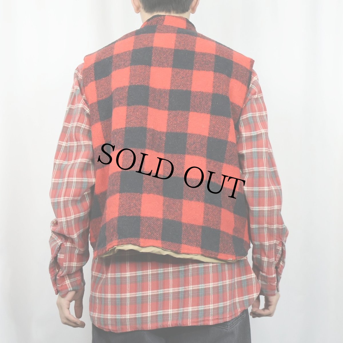 画像4: 90's WEATHERGUARD バッファローチェック柄 ウール×ナイロン リバーシブルベスト XL (4)