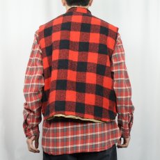 画像4: 90's WEATHERGUARD バッファローチェック柄 ウール×ナイロン リバーシブルベスト XL (4)