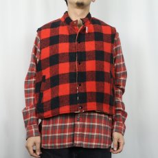 画像3: 90's WEATHERGUARD バッファローチェック柄 ウール×ナイロン リバーシブルベスト XL (3)