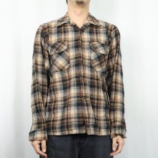 画像2: 70's PENDLETON USA製 チェック柄 オープンカラーウールシャツ M (2)
