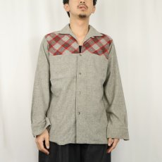 画像2: 50's Levi's チェック柄切り替え ウールオープンカラーシャツ (2)