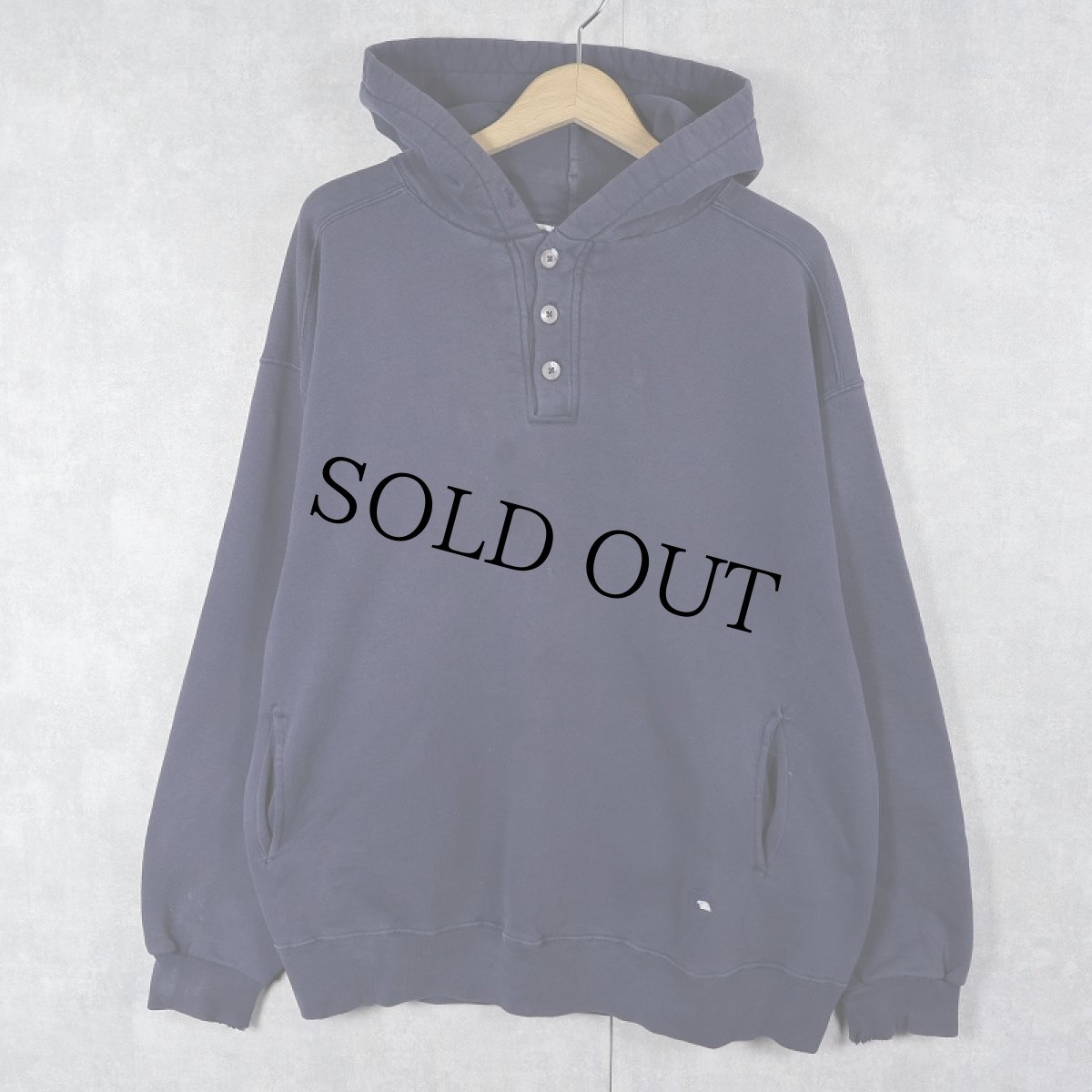 画像1: 90's RUSSELL ATHLETIC USA製 "HIGH COTTON" ヘンリーネックスウェットフーディー NAVY XL (1)