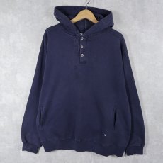 画像1: 90's RUSSELL ATHLETIC USA製 "HIGH COTTON" ヘンリーネックスウェットフーディー NAVY XL (1)