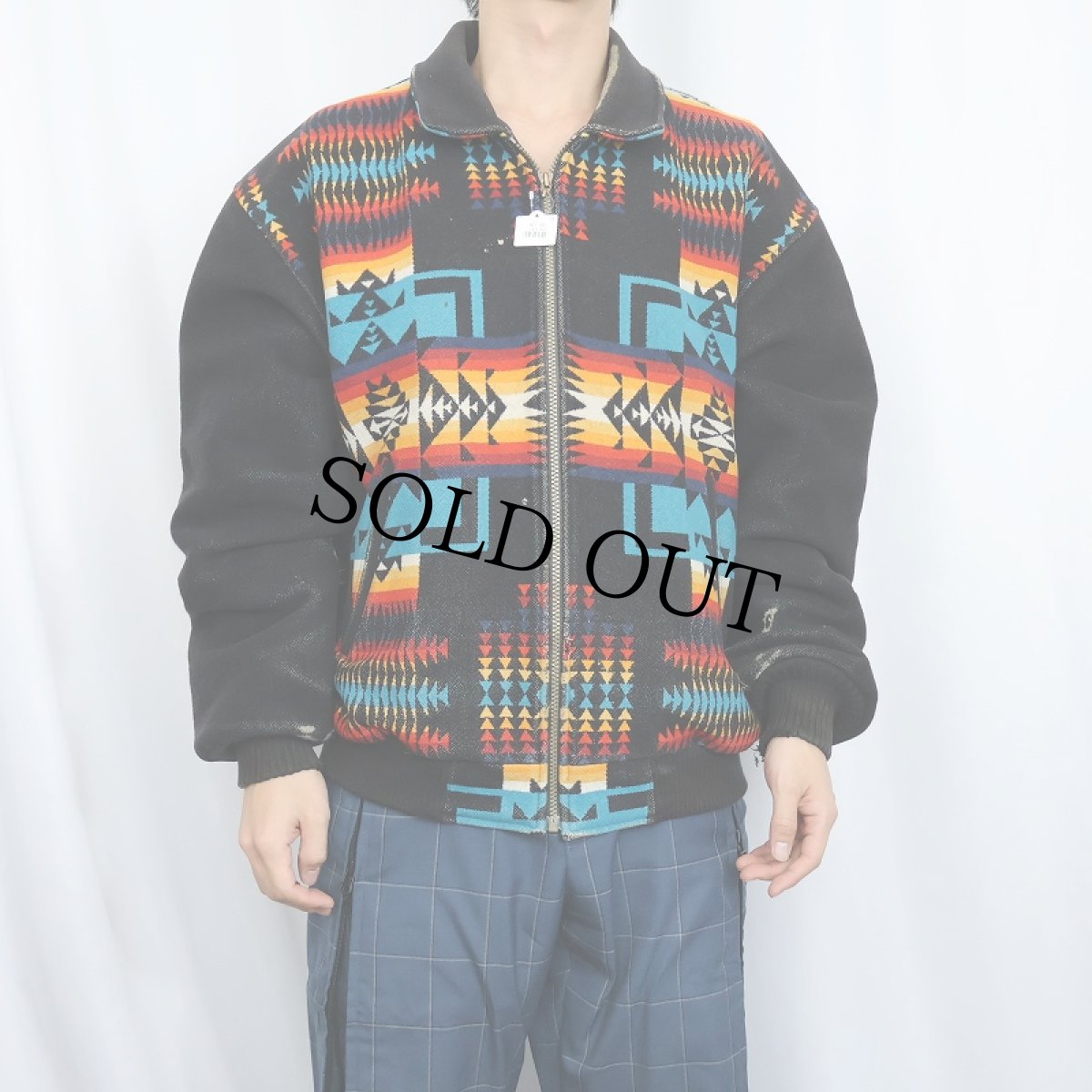 画像2: 90's PENDLETON USA製 ネイティブ柄 ウールジップジャケット BLACK M (2)