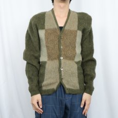 画像2: 60's CAMPUS USA製 チェック柄 モヘアシャギーニットカーディガン M (2)