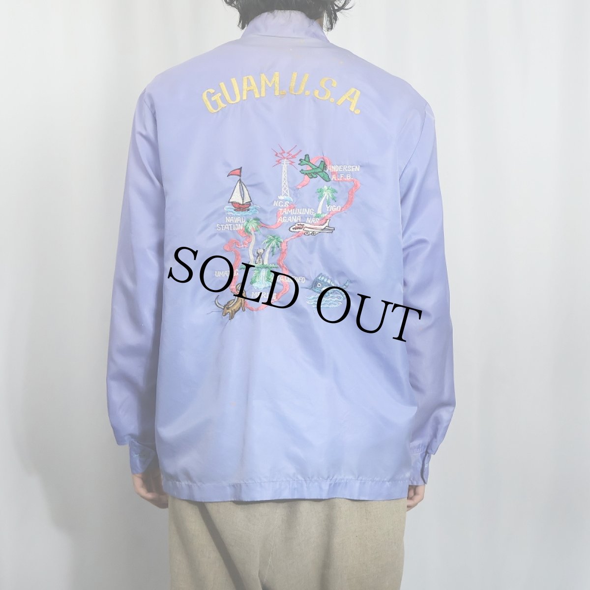 画像4: 60〜70's "GUAM U.S.A." スタンドカラー スーベニアジャケット L (4)