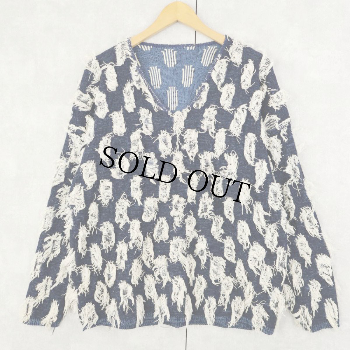 画像1: フリンジデザイン Vネックニットセーター (1)