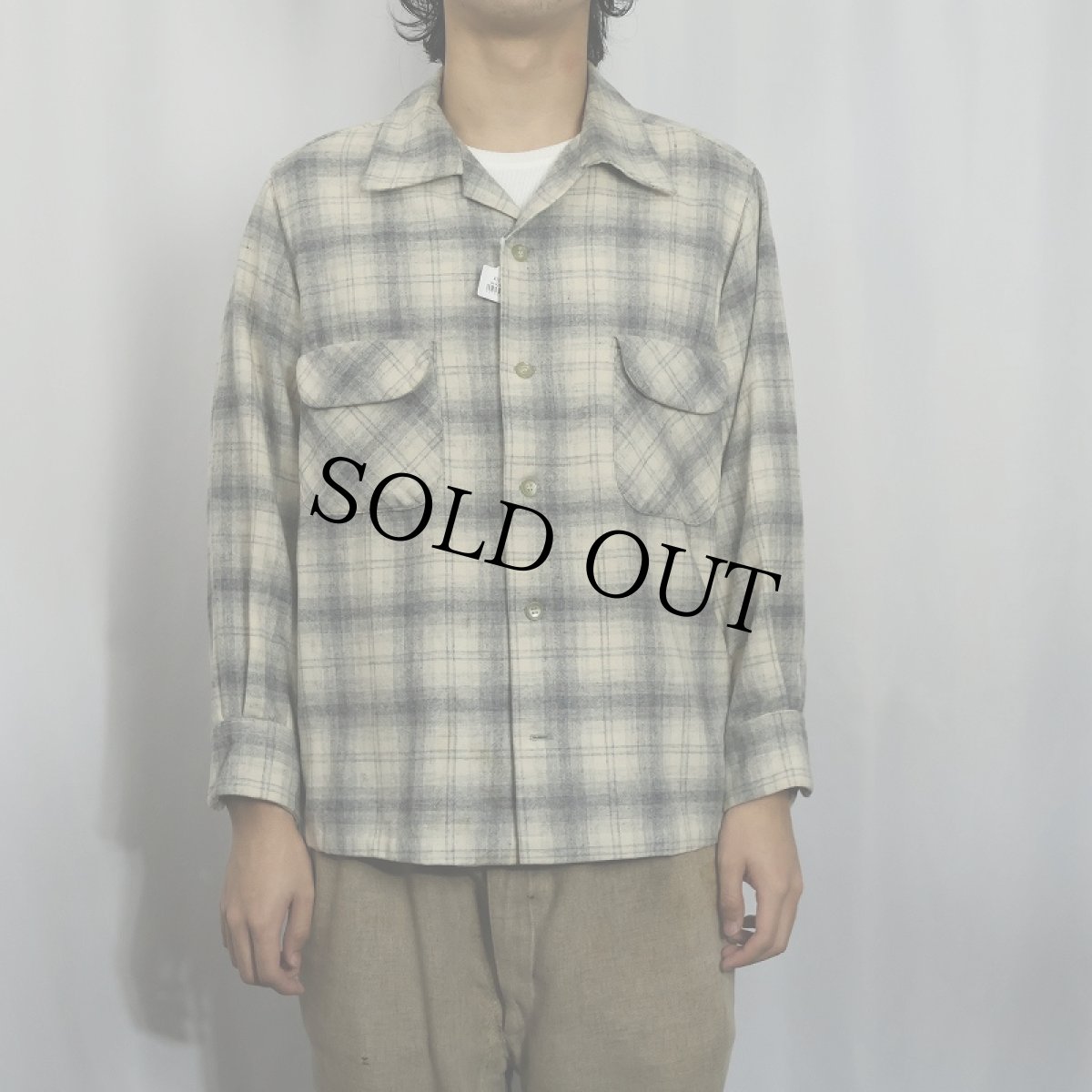 画像2: 50's PENDLETON オンブレーチェック柄 オープンカラーウールシャツ XL (2)