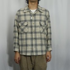 画像2: 50's PENDLETON オンブレーチェック柄 オープンカラーウールシャツ XL (2)