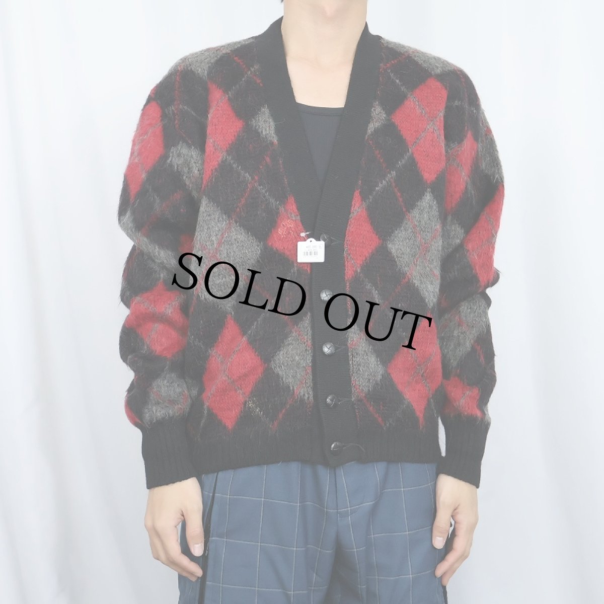 画像2: 60's Citation Club by PURITAN アーガイル柄 ウール×モヘア シャギーニットカーディガン SIZE44 (2)