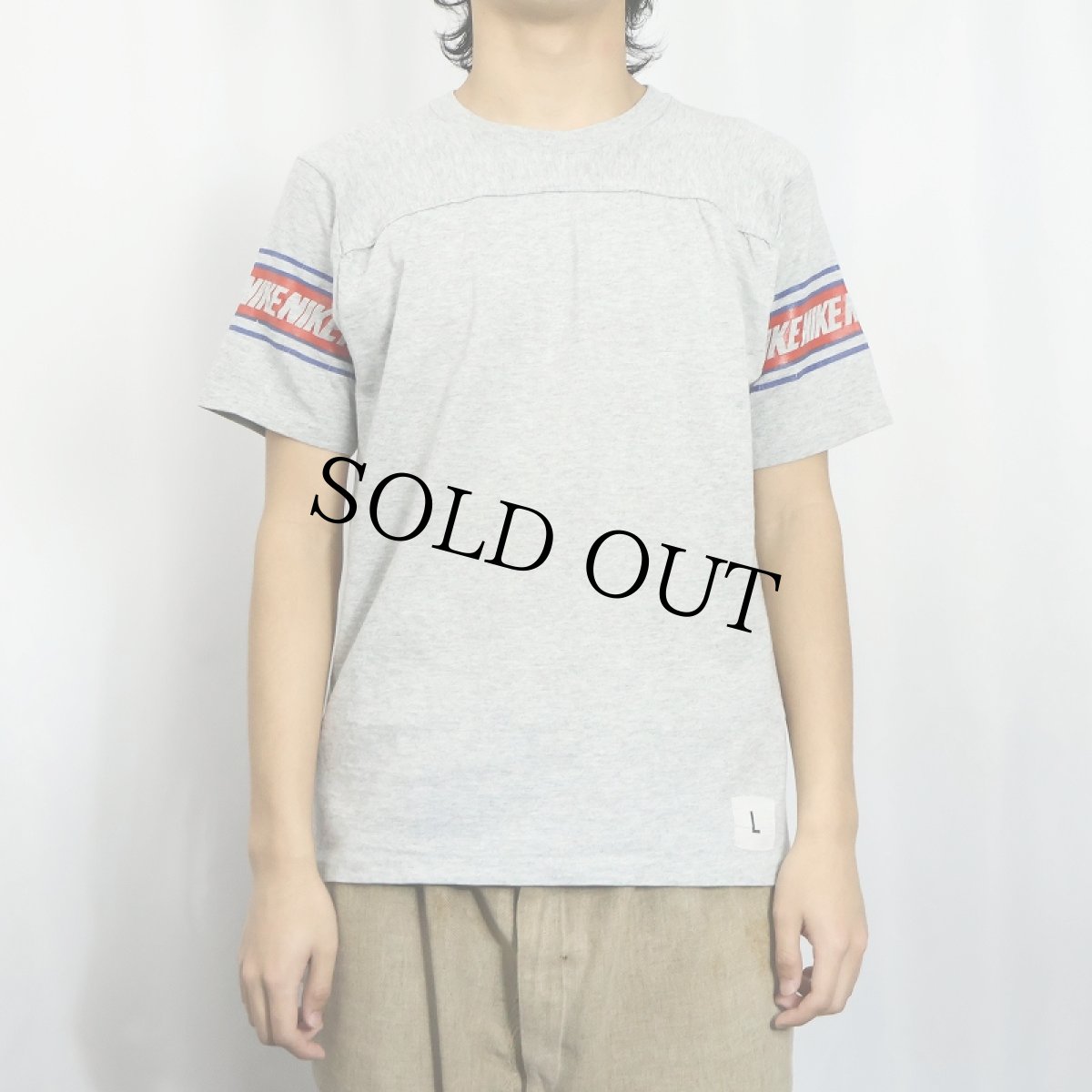 画像2: 70's NIKE オレンジタグ USA製 ロゴプリントフットボールTシャツ L (2)