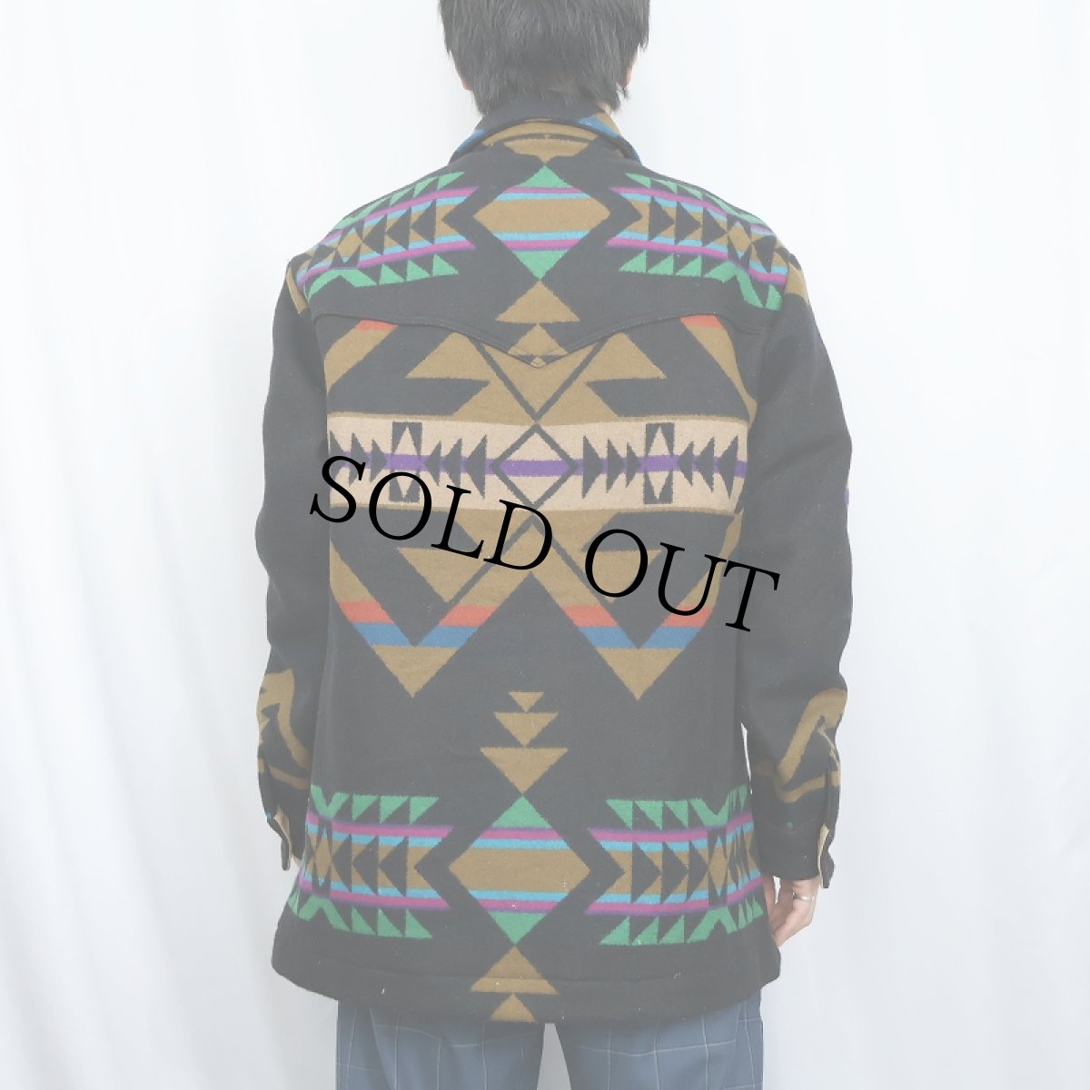 画像3: 80's PENDLETON USA製 ネイティブ柄 ウールジャケット BLACK M タグ付き未使用 (3)