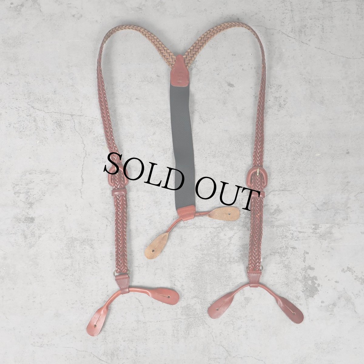 画像1: VINTAGE ボタン留め メッシュレザーサスペンダー (1)