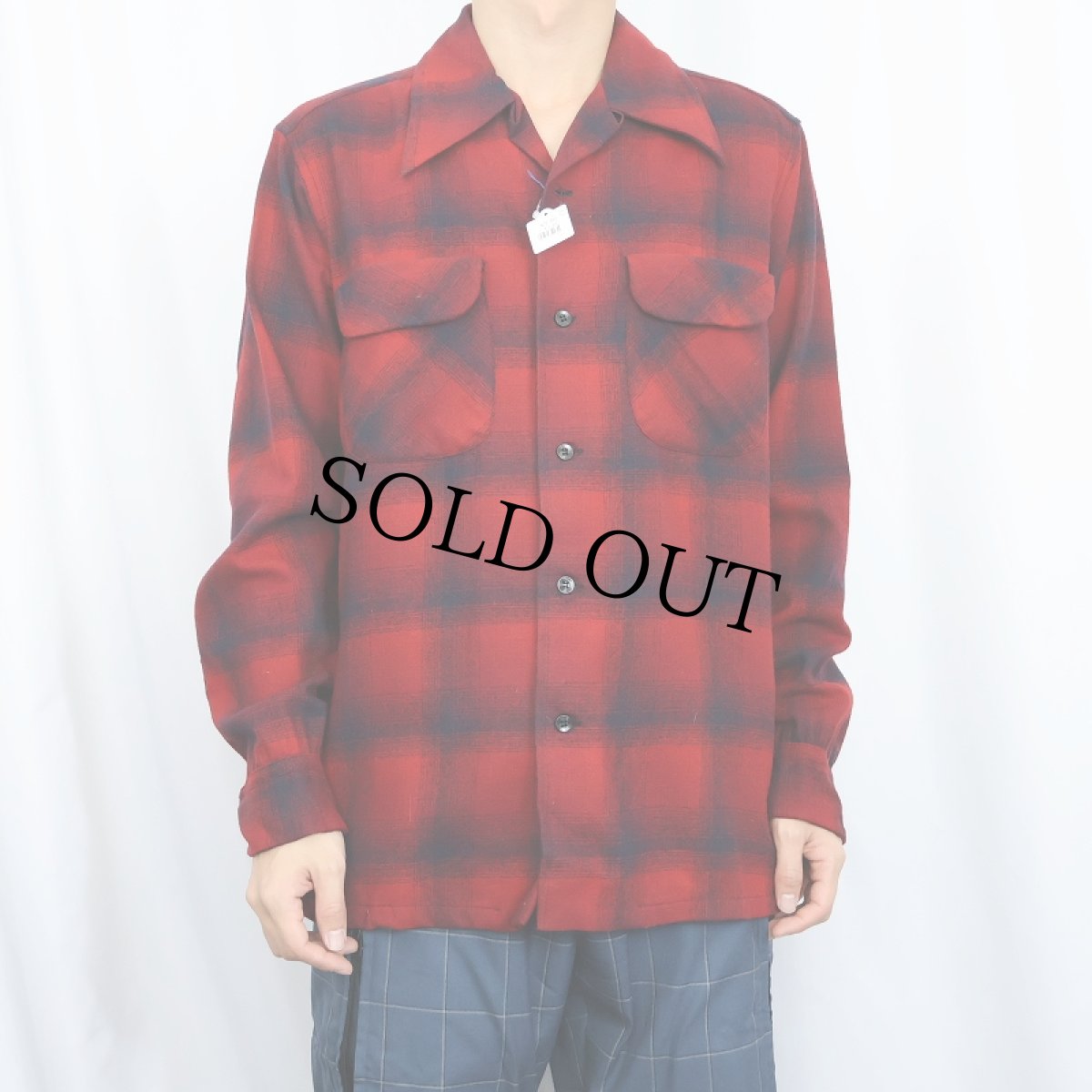 画像2: 70's PENDLETON オンブレーチェック柄 ウールオープンカラーシャツ M (2)