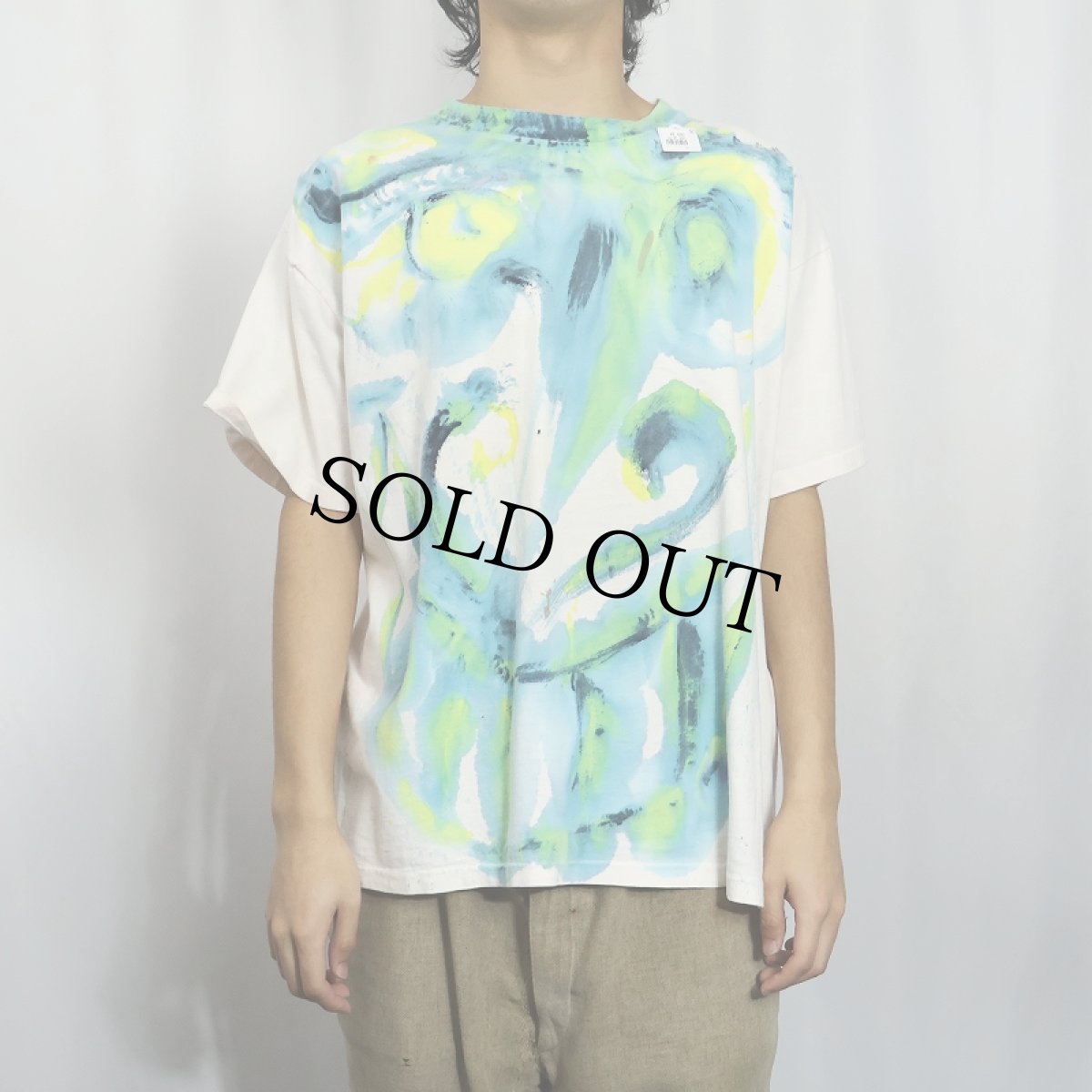 画像2: 90's University Wear USA製 ハンドペイントTシャツ L (2)