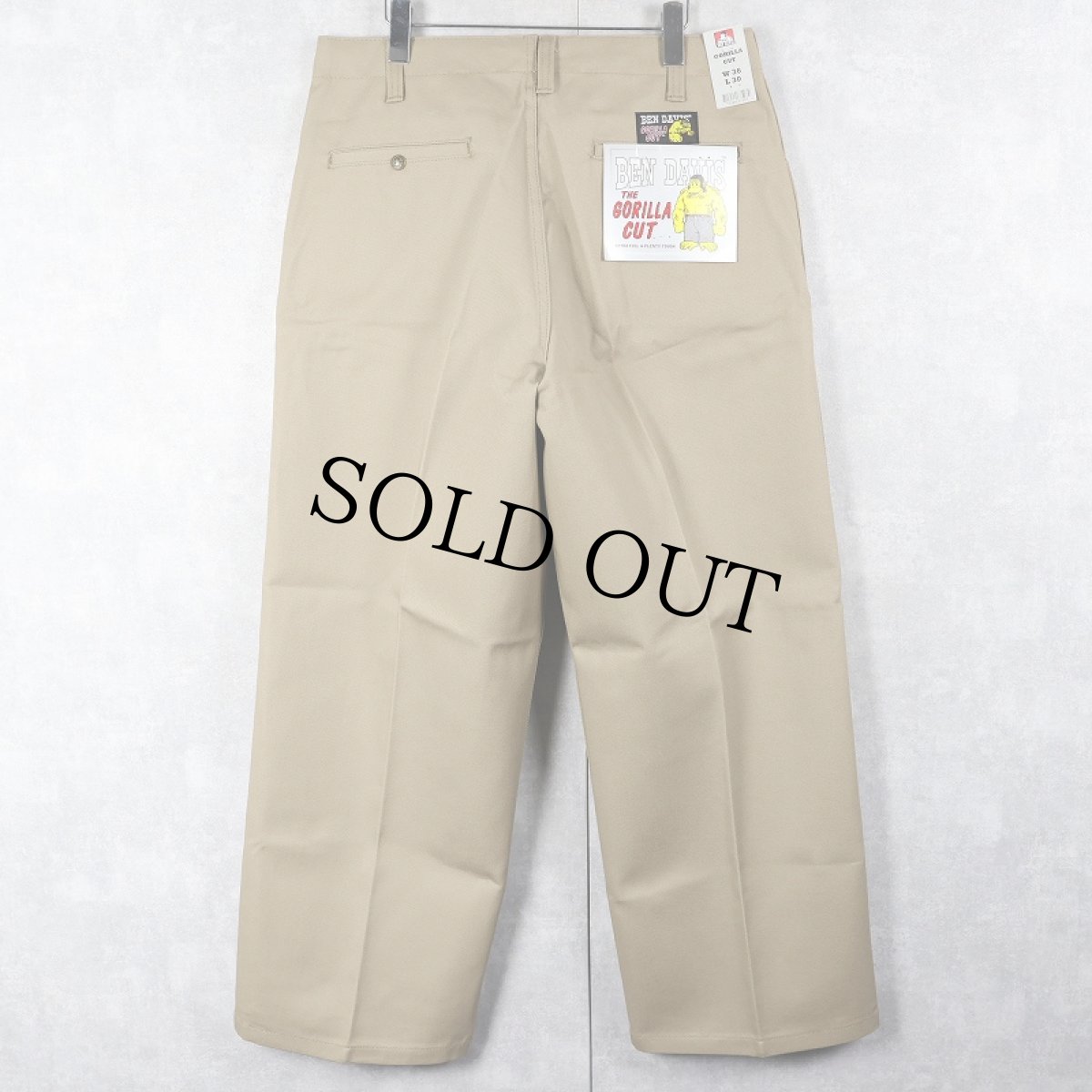 画像2: BEN DAVIS "THE GORILLA CUT" ゴリラカットパンツ KHAKI フラッシャー付き未使用品 W36 L30 (2)