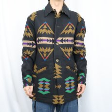 画像2: 80's PENDLETON USA製 ネイティブ柄 ウールジャケット BLACK M タグ付き未使用 (2)