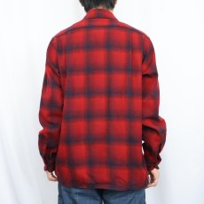 画像3: 70's PENDLETON オンブレーチェック柄 ウールオープンカラーシャツ M (3)
