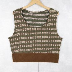 画像1: 70's〜 USA製 柄織 アクリルニットベスト M (1)