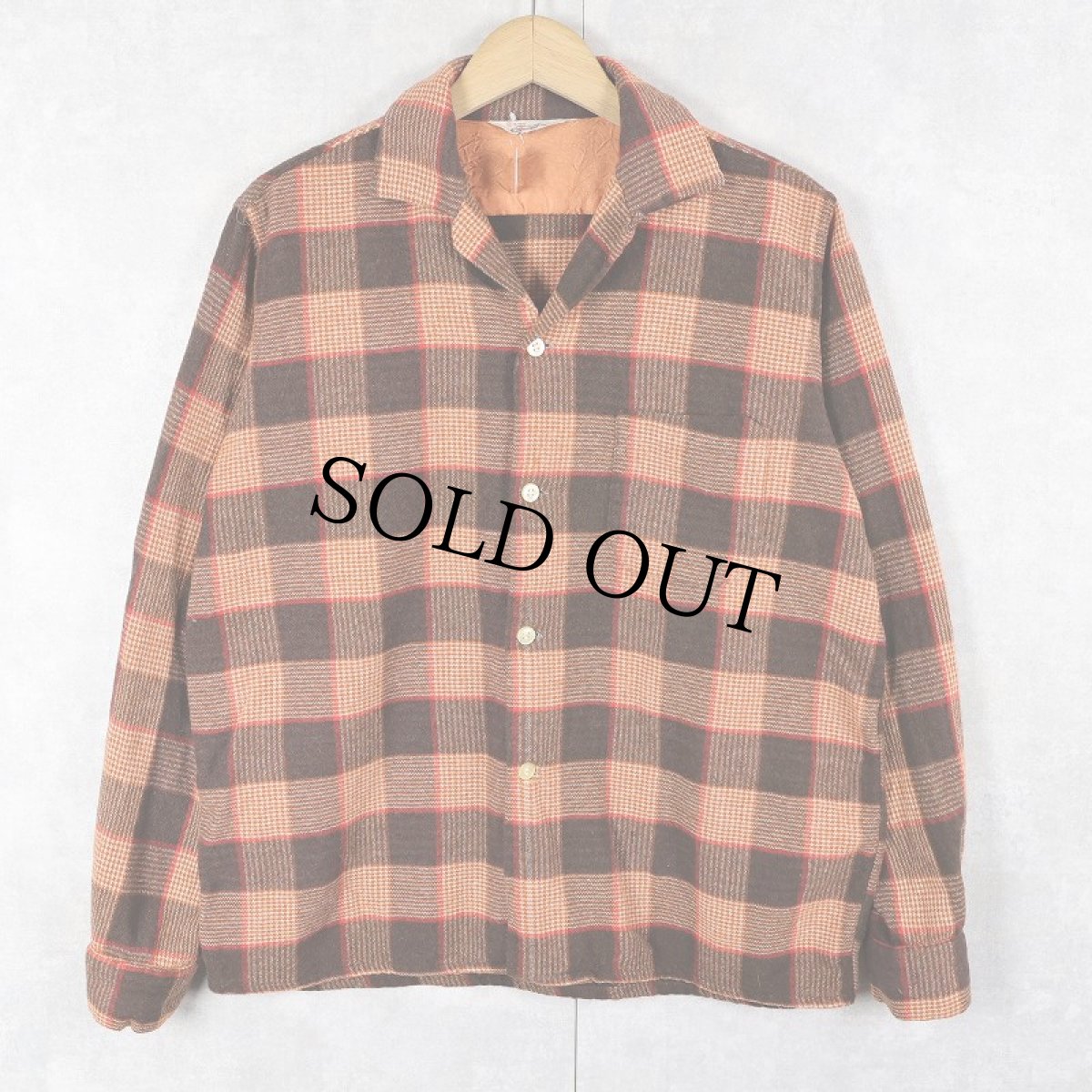 画像1: 50's BRENT チェック柄ウールオープンカラーシャツ M (1)