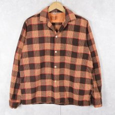 画像1: 50's BRENT チェック柄ウールオープンカラーシャツ M (1)