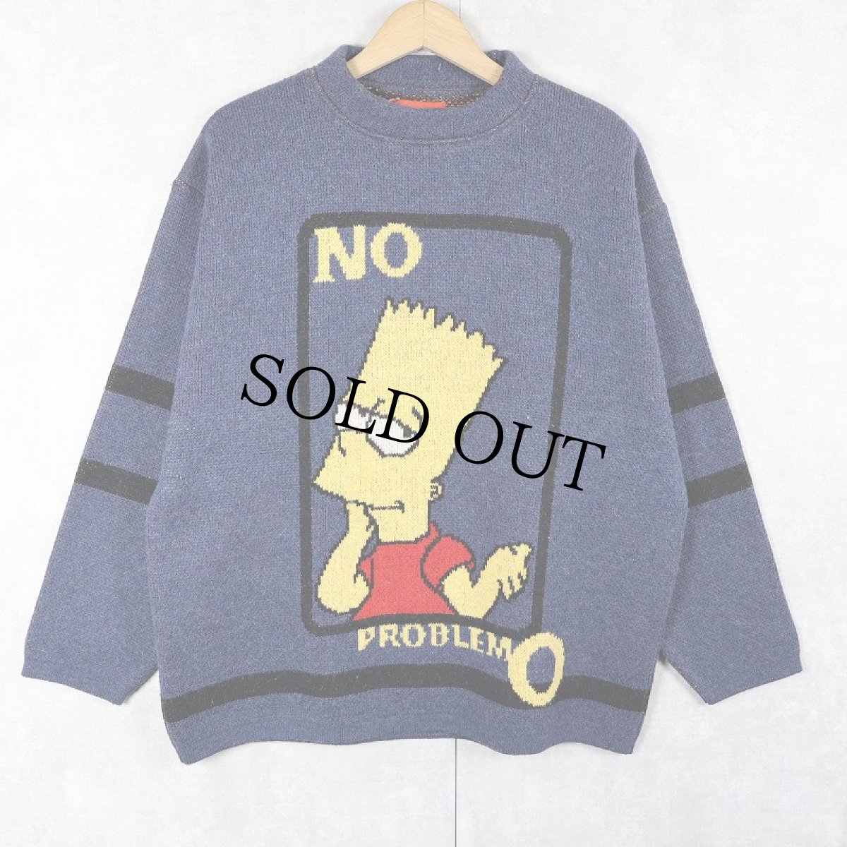 画像1: 90's the SIMPSONS キャラクター ジャガード ユーロスキーニットセーター NAVY L (1)