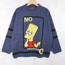 画像1: 90's the SIMPSONS キャラクター ジャガード ユーロスキーニットセーター NAVY L (1)
