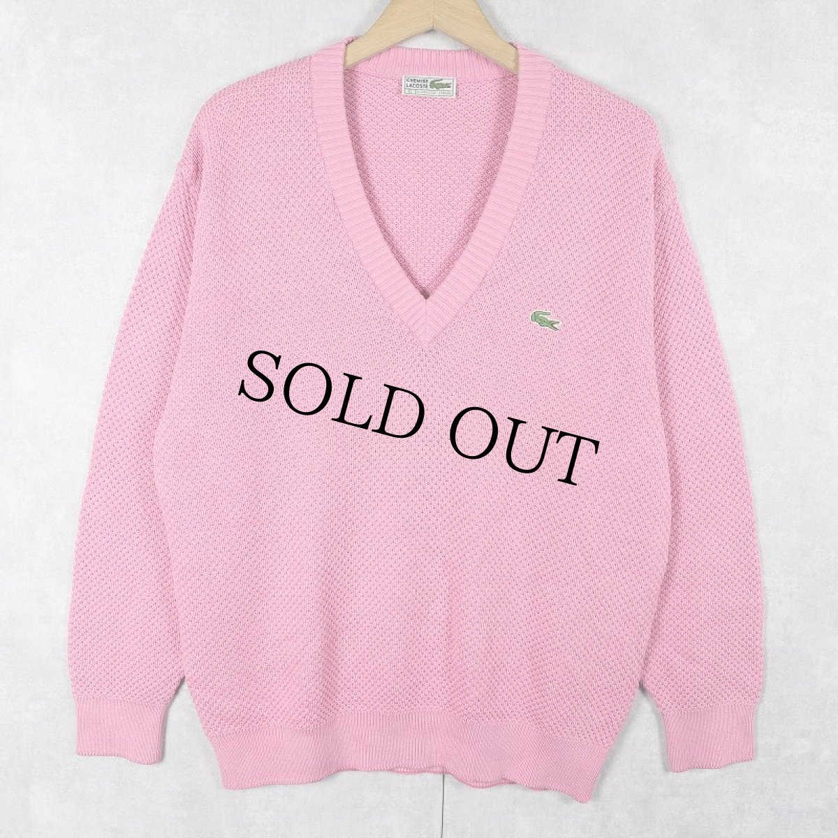 画像1: 70〜80's CHEMISE LACOSTE SPAIN製 Vネック コットンニットセーター L (1)