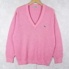 画像1: 70〜80's CHEMISE LACOSTE SPAIN製 Vネック コットンニットセーター L (1)