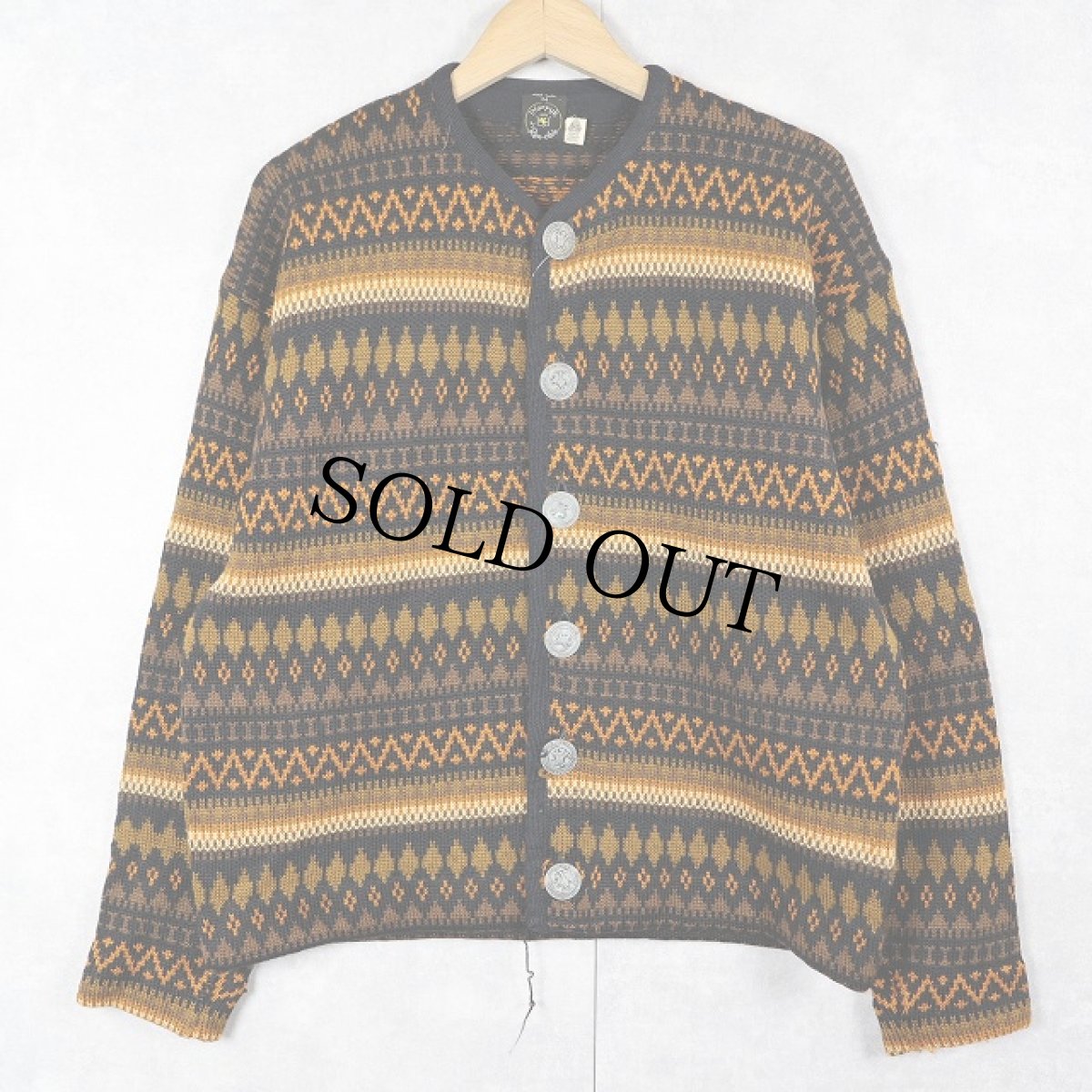 画像1: 60's フェアアイル柄 ウールニットカーディガン M (1)