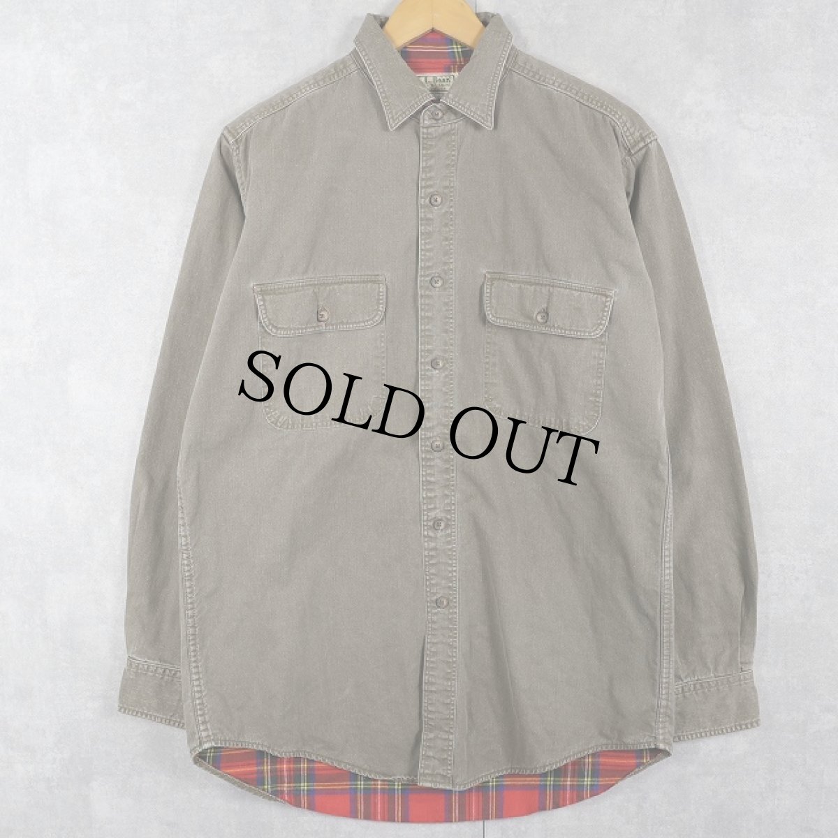 画像1: 80〜90's L.L.Bean USA製 裏地チェック コットンワークシャツ M (1)