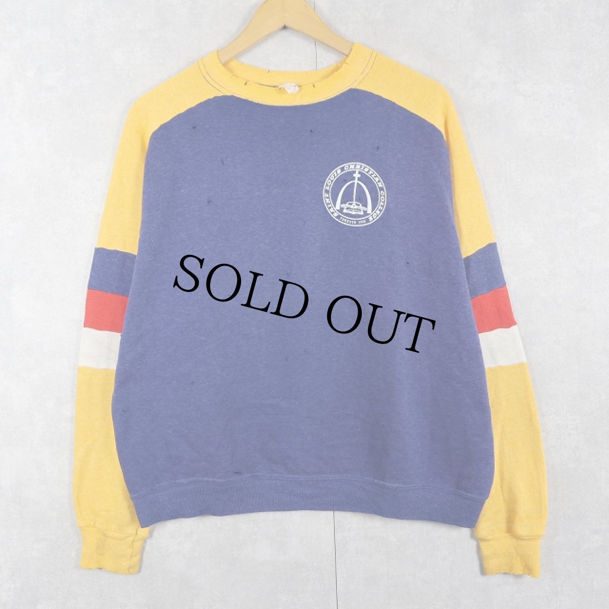画像1: 70〜80's "SAINT LOUIS CHEISTIAN COLLEGE" 切り替えデザイン プリントラグランスウェット XL (1)