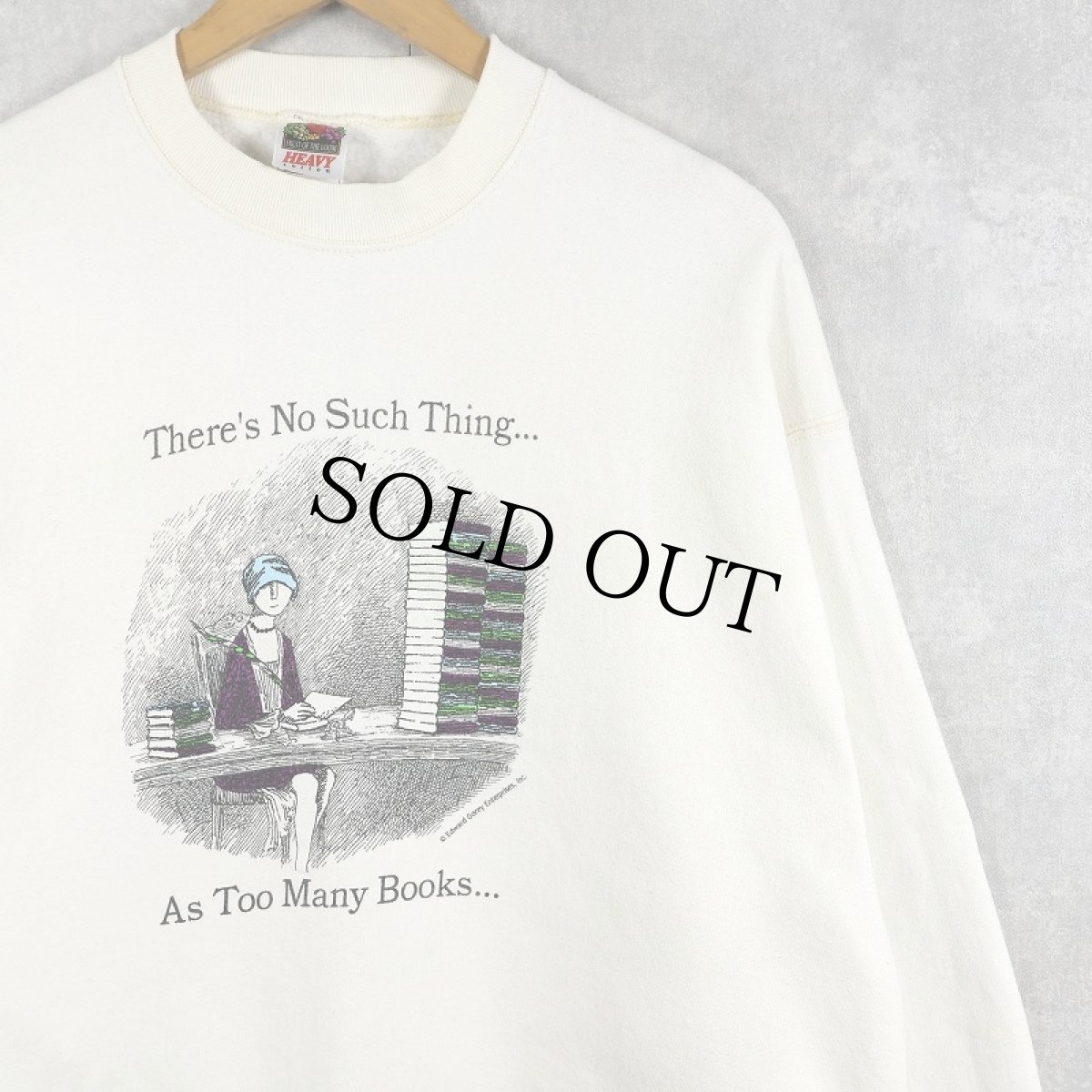 画像1: 90's Edward Gorey USA製 "There's No Such Thing...As Too Many Books..." イラストプリントスウェット XL (1)