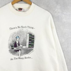画像1: 90's Edward Gorey USA製 "There's No Such Thing...As Too Many Books..." イラストプリントスウェット XL (1)