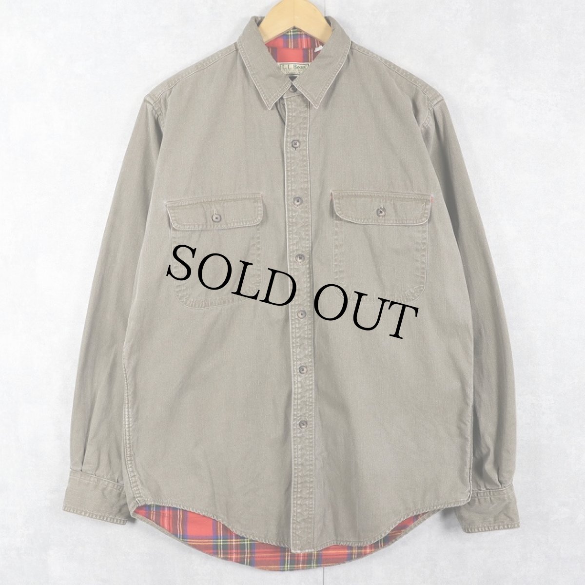 画像1: 80〜90's L.L.Bean USA製 裏地チェック コットンワークシャツ M (1)