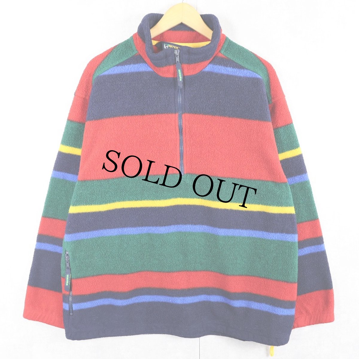 画像1: 90's Eddie Bauer EBTEK マルチボーダー柄 フリースプルオーバージャケット L (1)