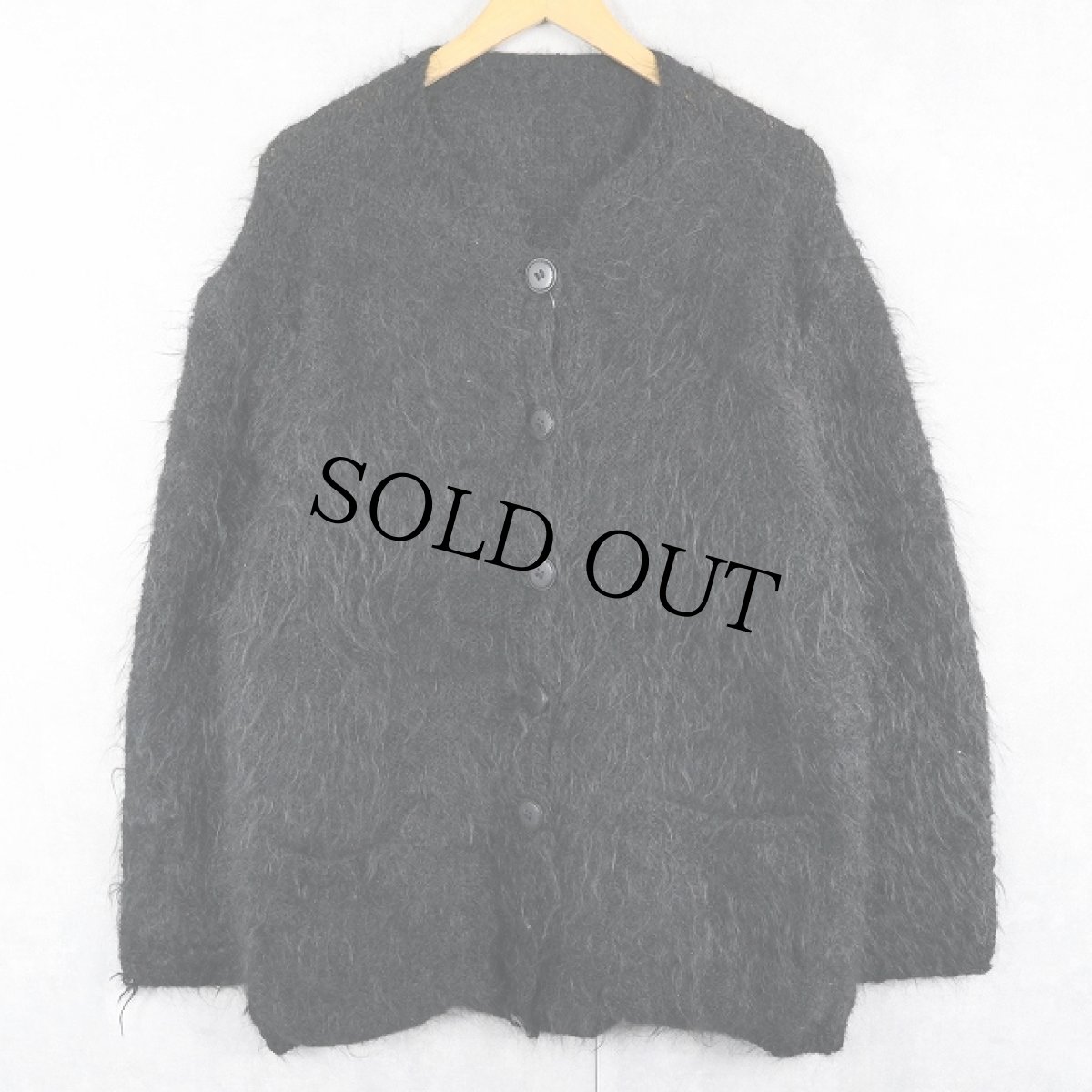 画像1: シャギーニットカーディガン BLACK (1)