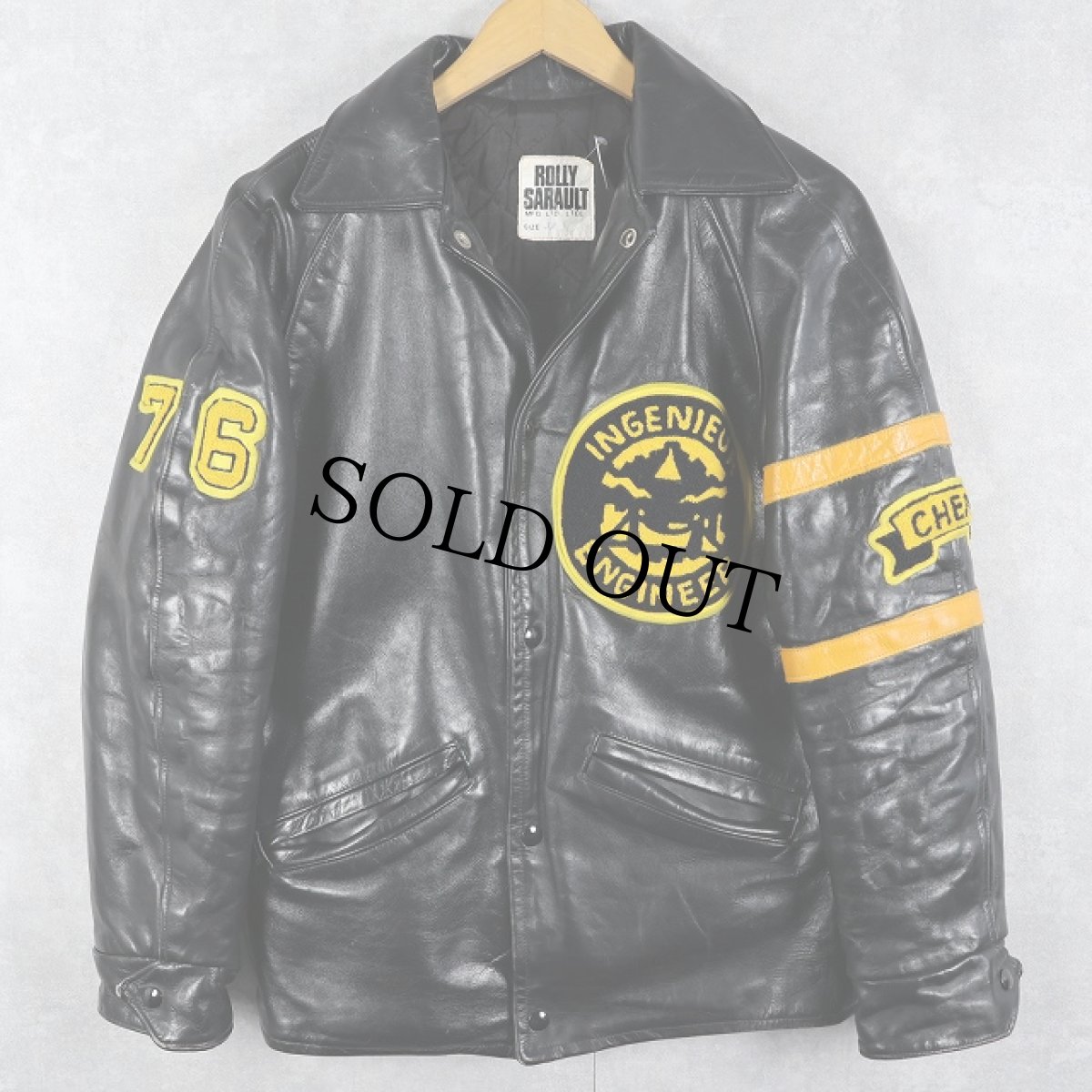 画像1: 70〜80's ROLLY SARAULT パッチ付き キルティングライナー レザースタジャン SIZE38 (1)