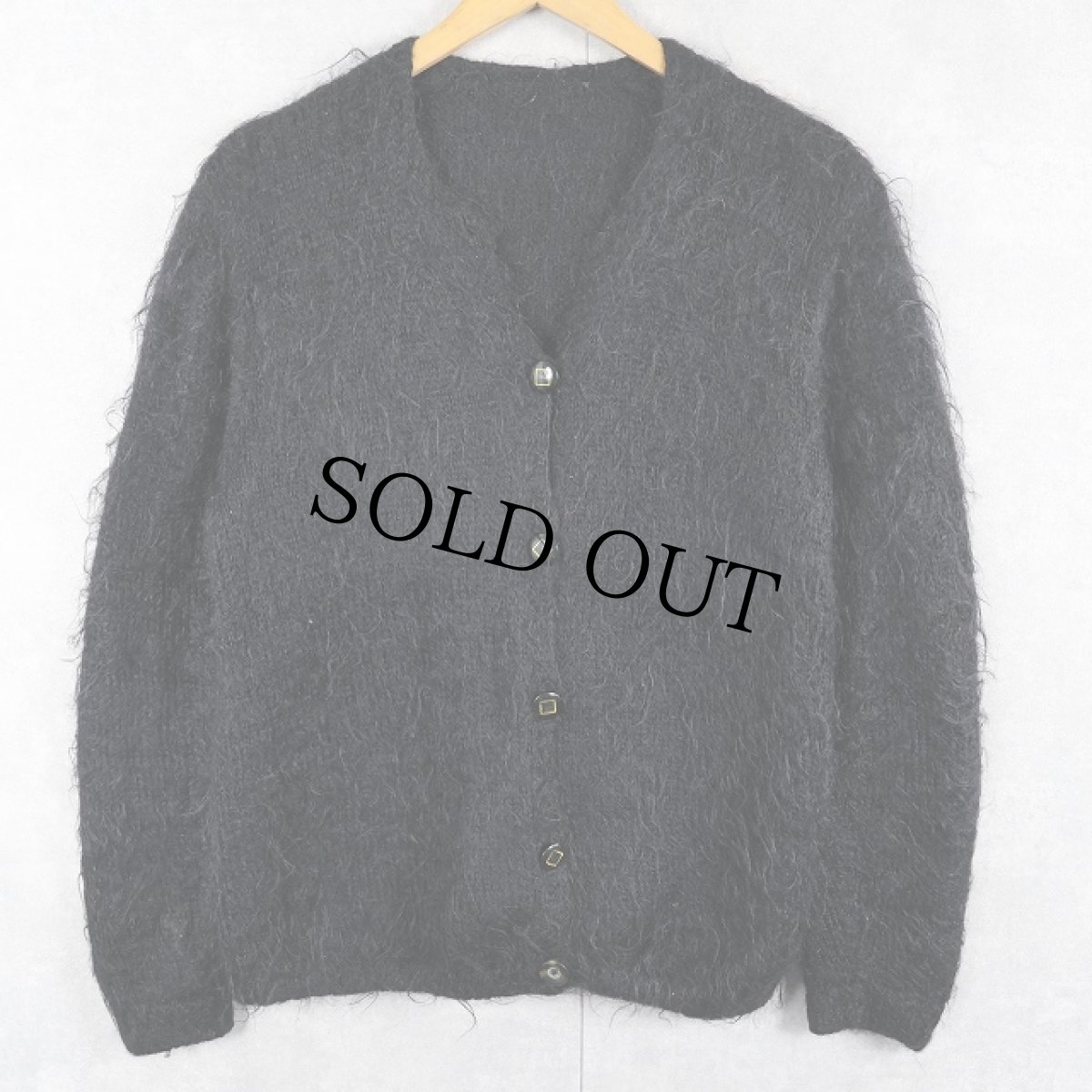 画像1: シャギーニットカーディガン BLACK (1)