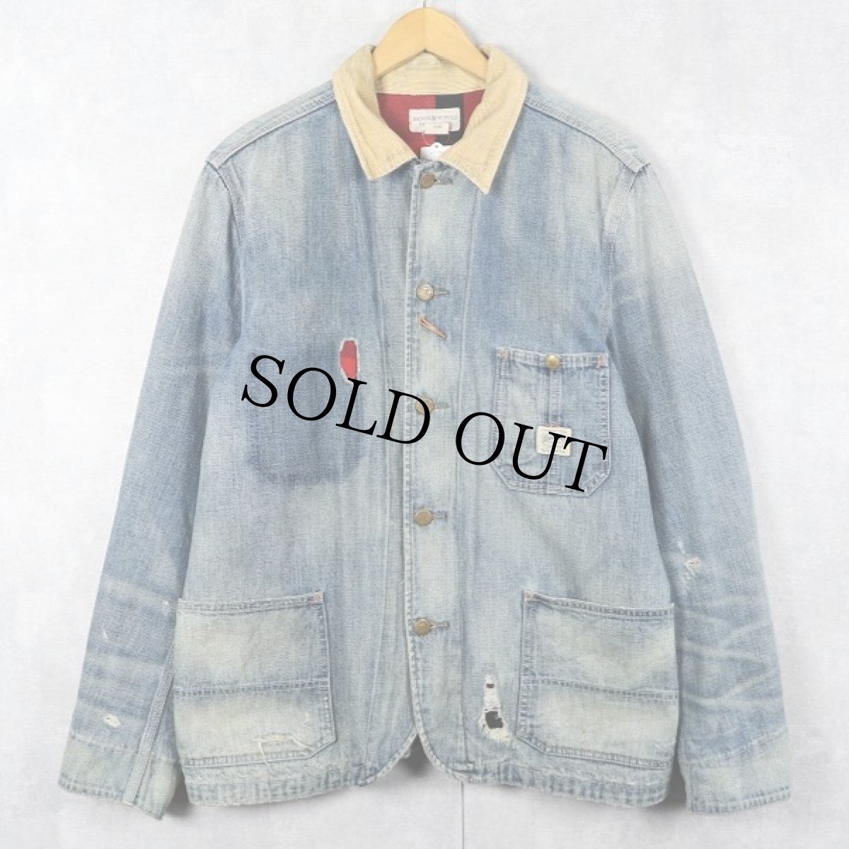 画像1: Ralph Lauren DENIM&SUPPLY チェック柄ライナー デニムカバーオール L (1)