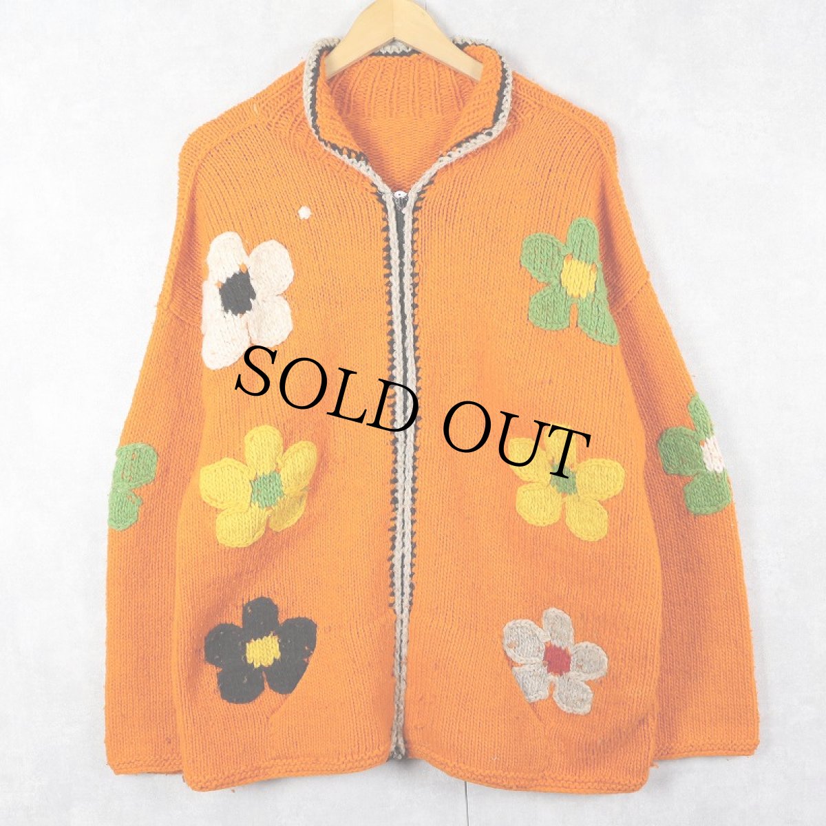 画像1: 花柄 ハンドニットジップジャケット (1)