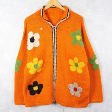 画像1: 花柄 ハンドニットジップジャケット (1)