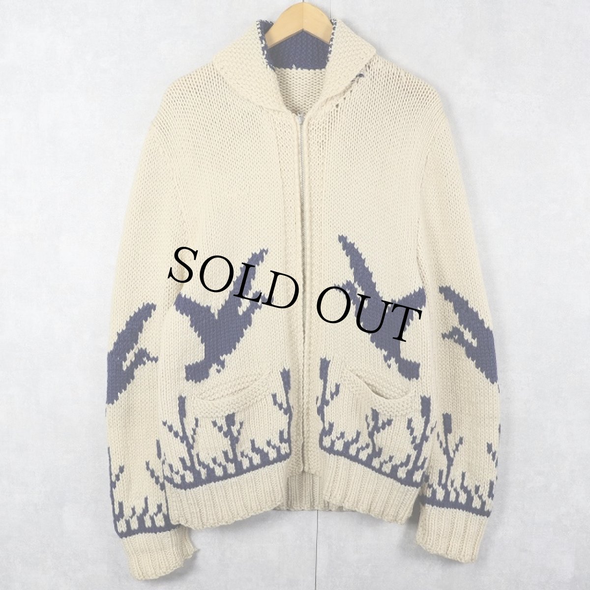 画像1: 60〜70's 鳥柄 カウチンニットジャケット (1)